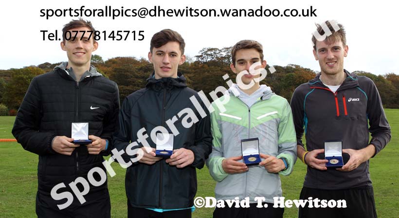 From left to right: Jamie Webb, Daniel Jarvis, Richard Evans and James McNally, Liverpool Harriers winners of the senior mens Northern Cross Country Relays. Photo: David T. Hewitson/Sports for All Pics